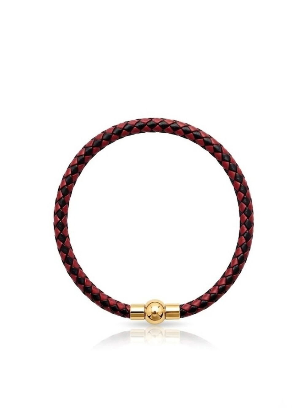 Linx Red & Black Leather Braided Cord Bracelet with Gold Magnetic Clasp